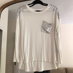 White long Sleeve Piko with Sequins